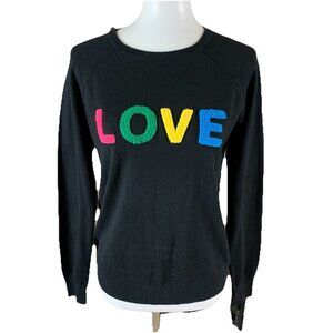 J. Society Black LOVE Sweater Small Cotton Rainbow Letters Preppy Cozy Fall